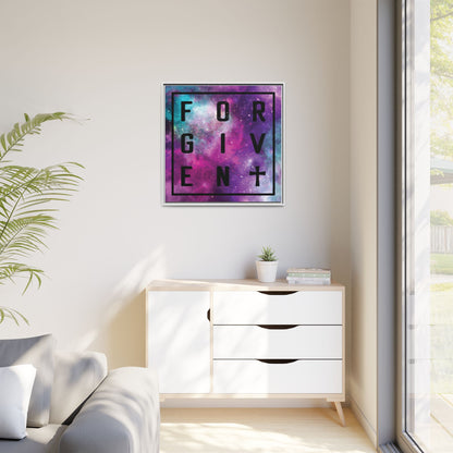 Framed Canvas Wall Art — "Forgiven" Galaxy Typography