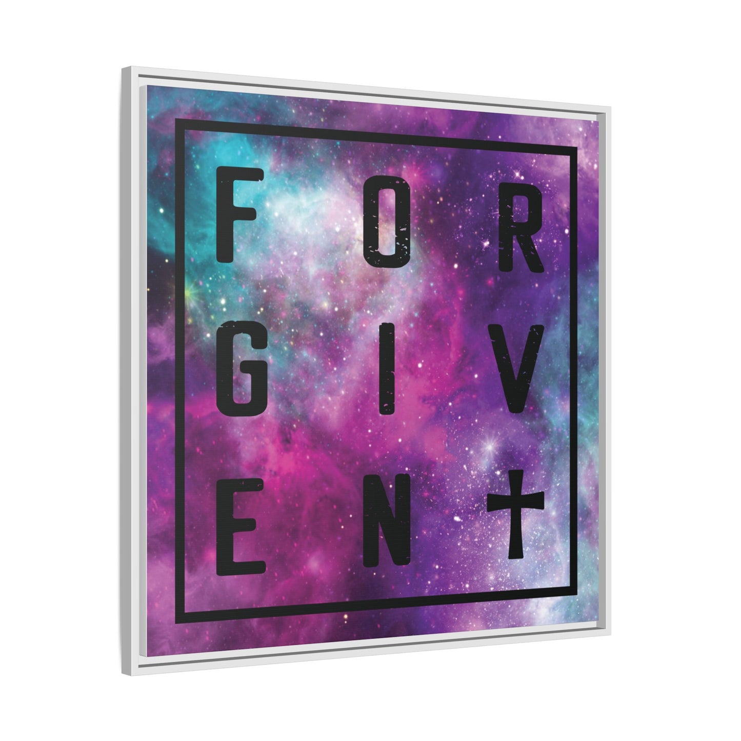 Framed Canvas Wall Art — "Forgiven" Galaxy Typography