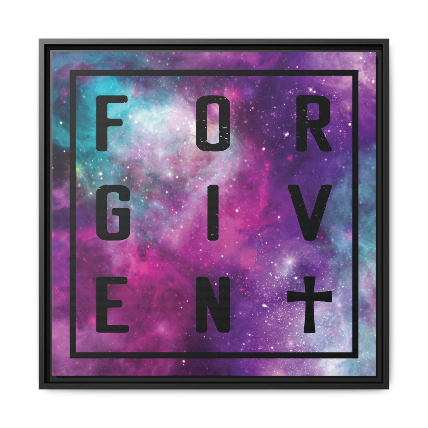 Framed Canvas Wall Art — "Forgiven" Galaxy Typography
