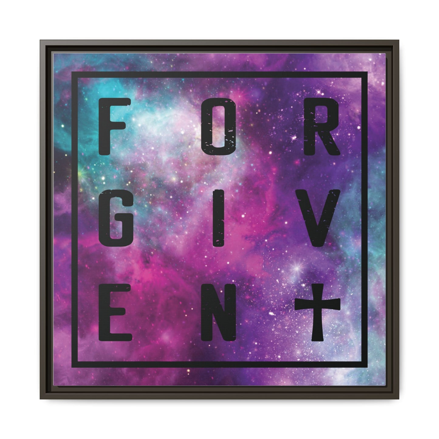 Framed Canvas Wall Art — "Forgiven" Galaxy Typography