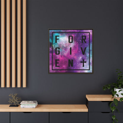 Framed Canvas Wall Art — "Forgiven" Galaxy Typography