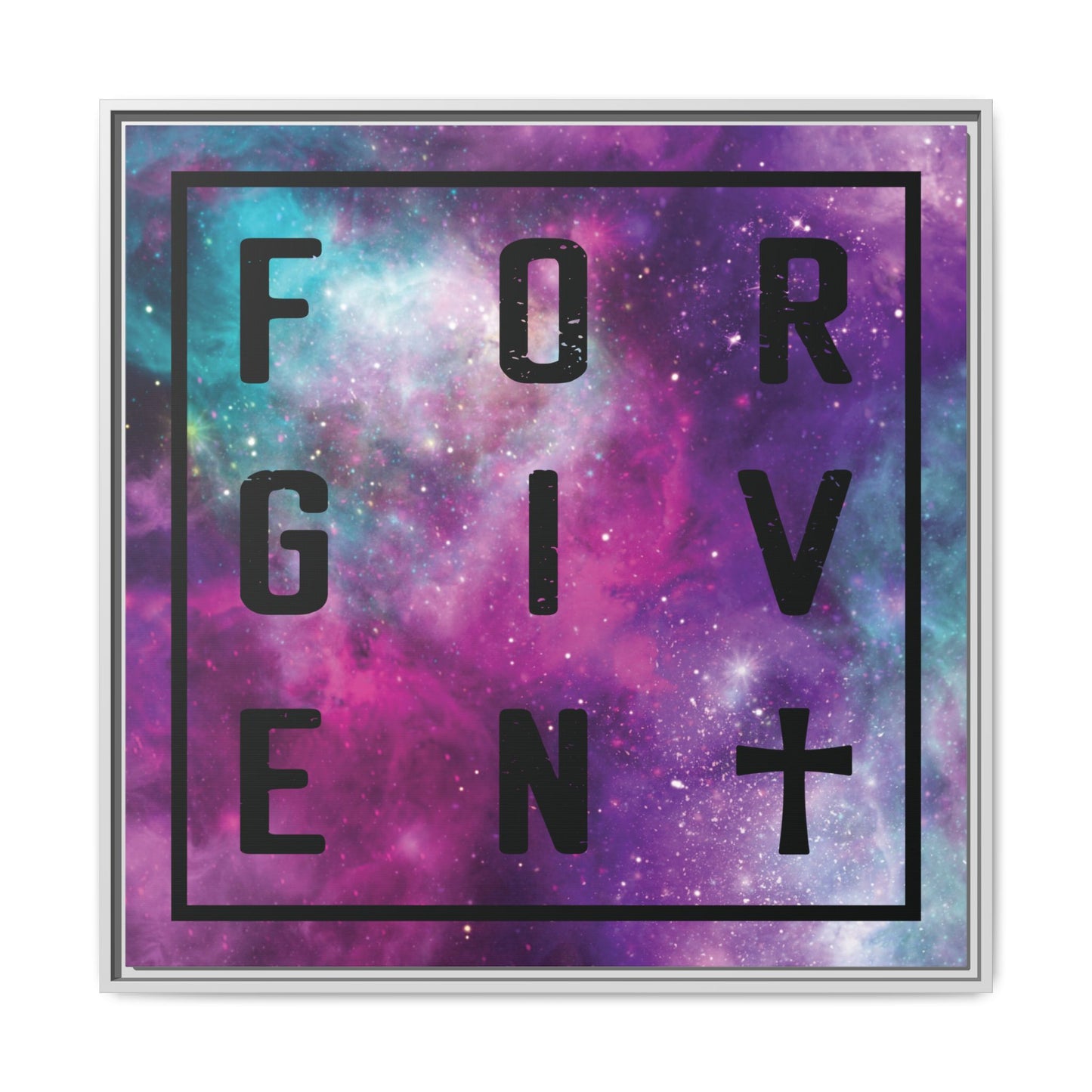 Framed Canvas Wall Art — "Forgiven" Galaxy Typography