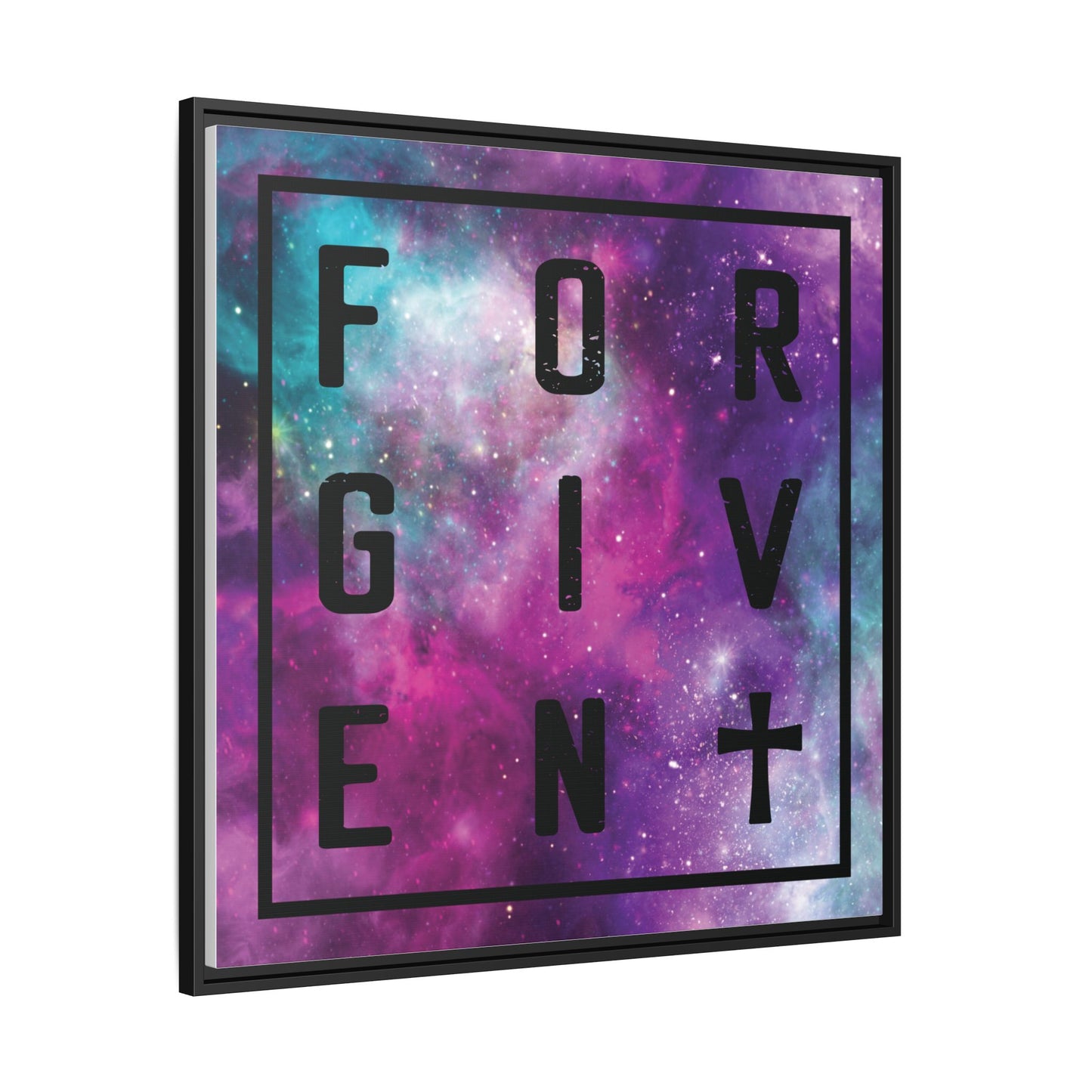 Framed Canvas Wall Art — "Forgiven" Galaxy Typography