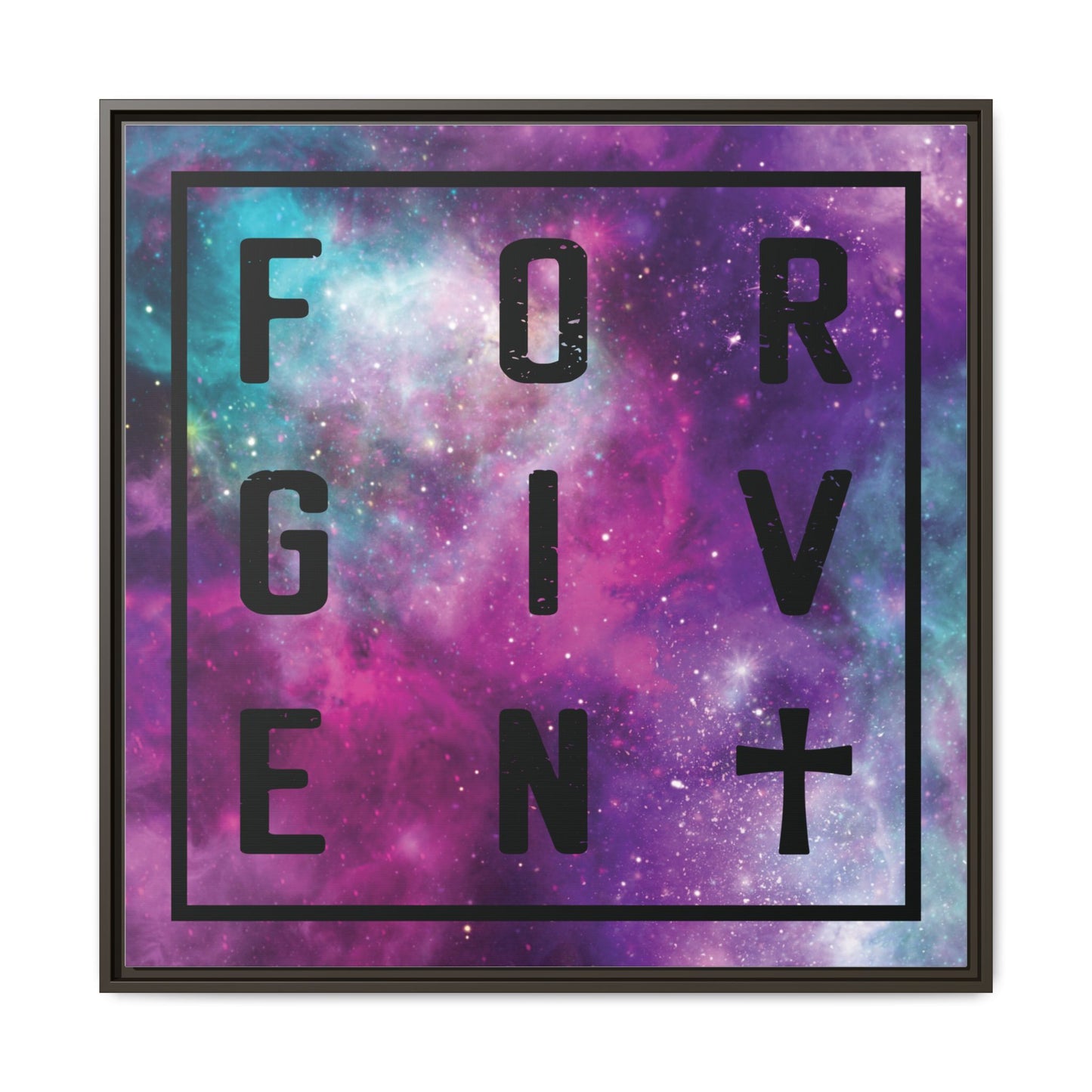 Framed Canvas Wall Art — "Forgiven" Galaxy Typography