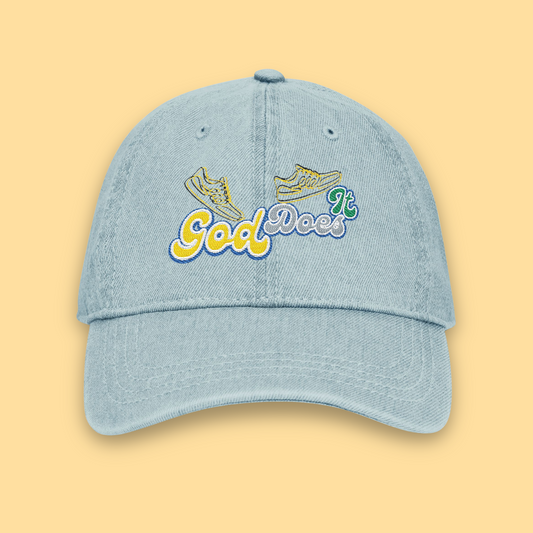 Embroidered Denim Hat - "God Does It"
